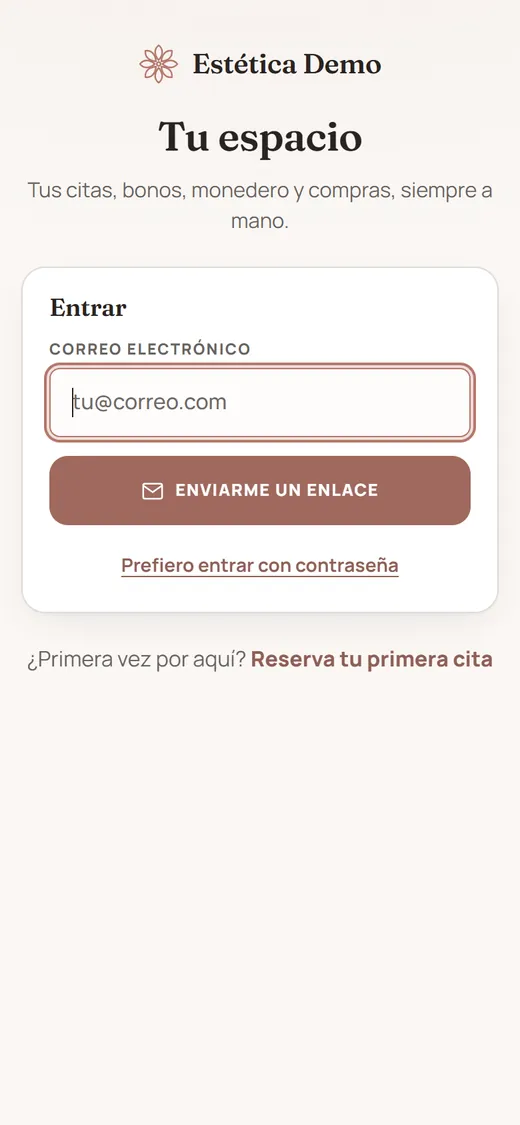 Acceso al espacio de la clienta en el móvil