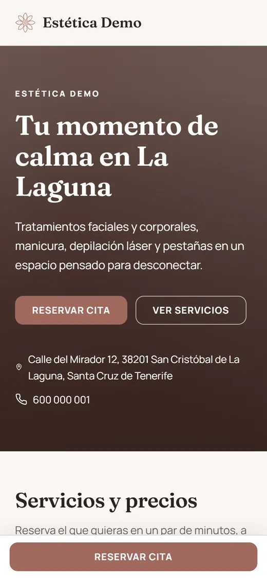 Web del centro en el móvil